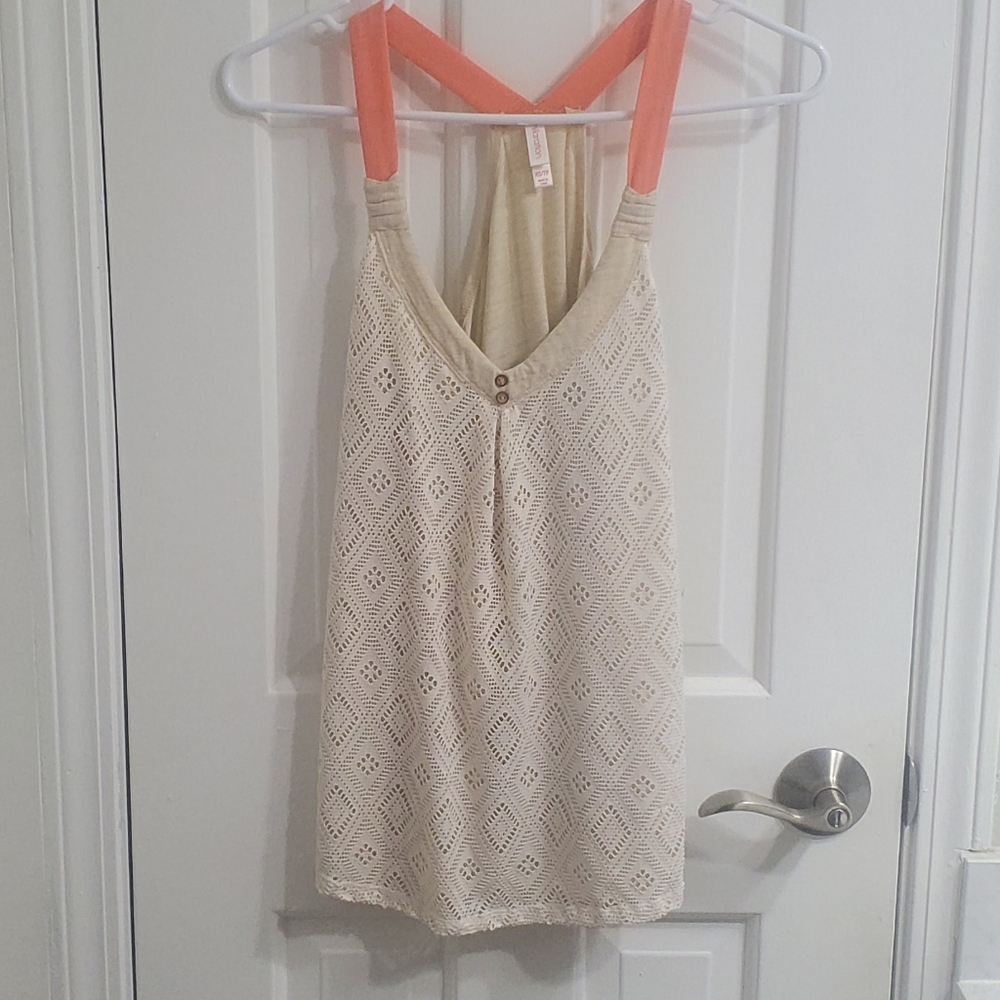 Creme tank with salmon sleeves